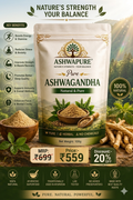 Ashwapure Premium Ashwagandha Powder (100g) – 100% Pure, Chemical-Free